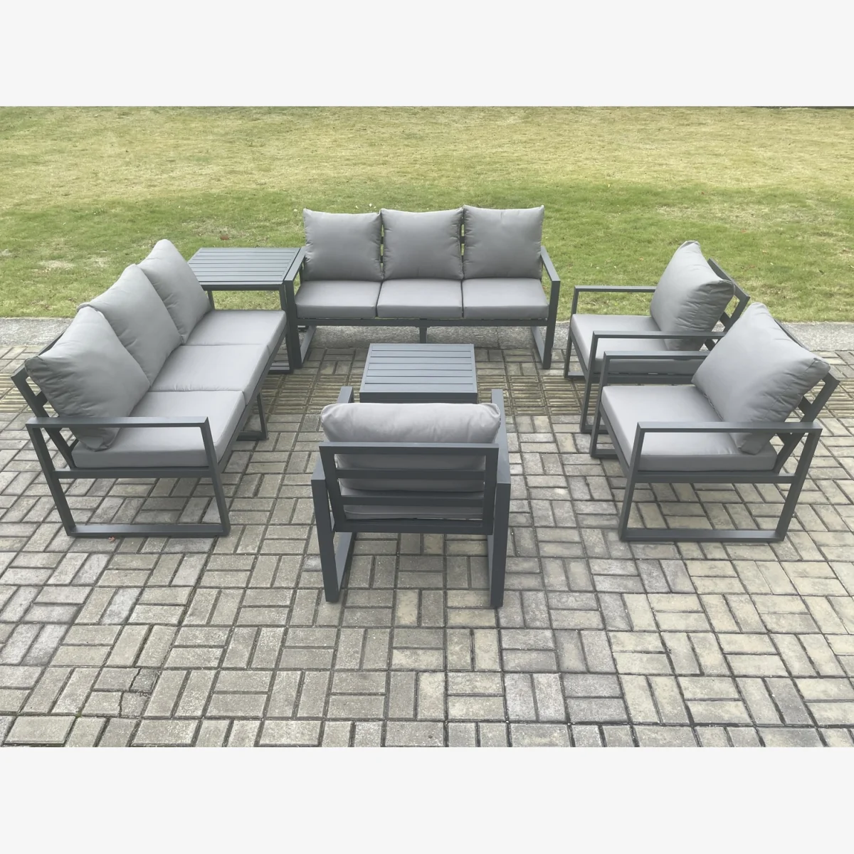 Fimous Aluminium 9-Seater Outdoor Garden Sofa Set Dark Grey - Dark Grey – image 1