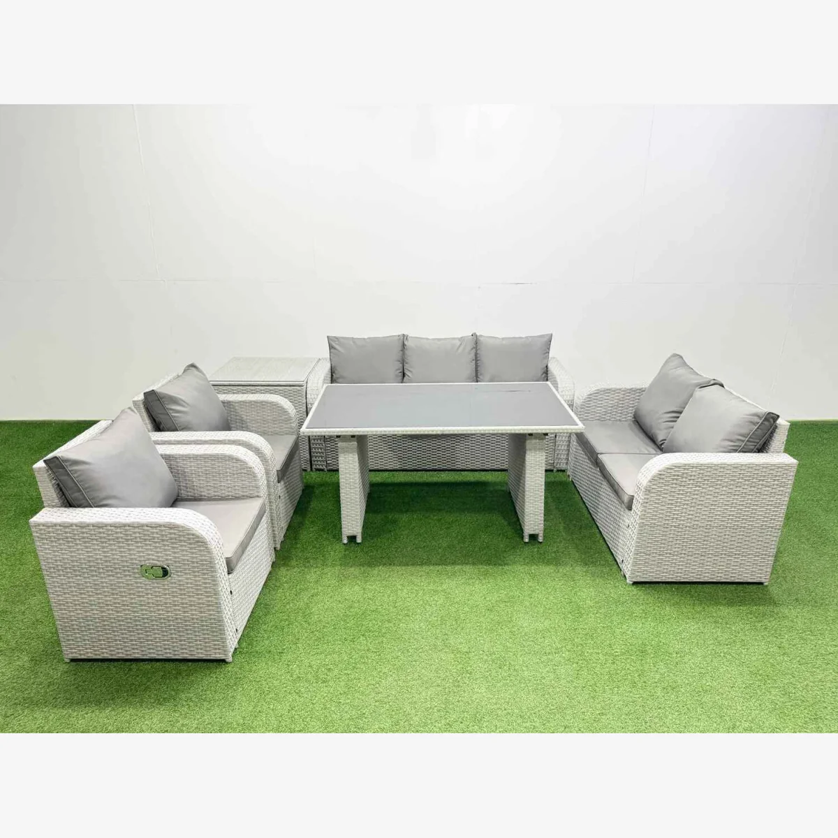 Fimous 7-Seater PE Rattan Garden Sofa Set with Tempered Glass Table in Light Grey. - Light Grey – image 1