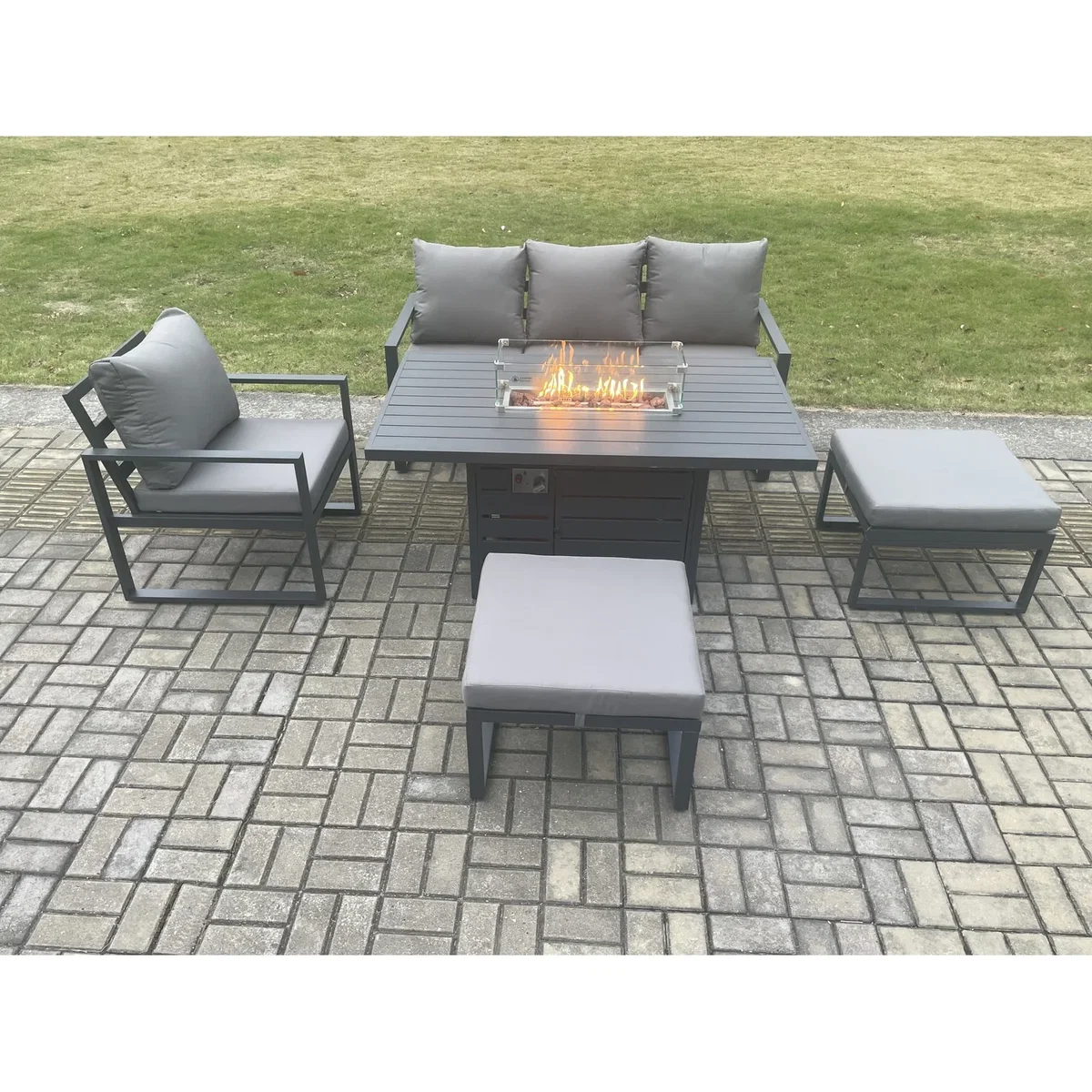 Fimous Aluminium 5-Piece Garden Sofa Set with Gas Fire Pit Dark Grey - Dark Grey – image 4