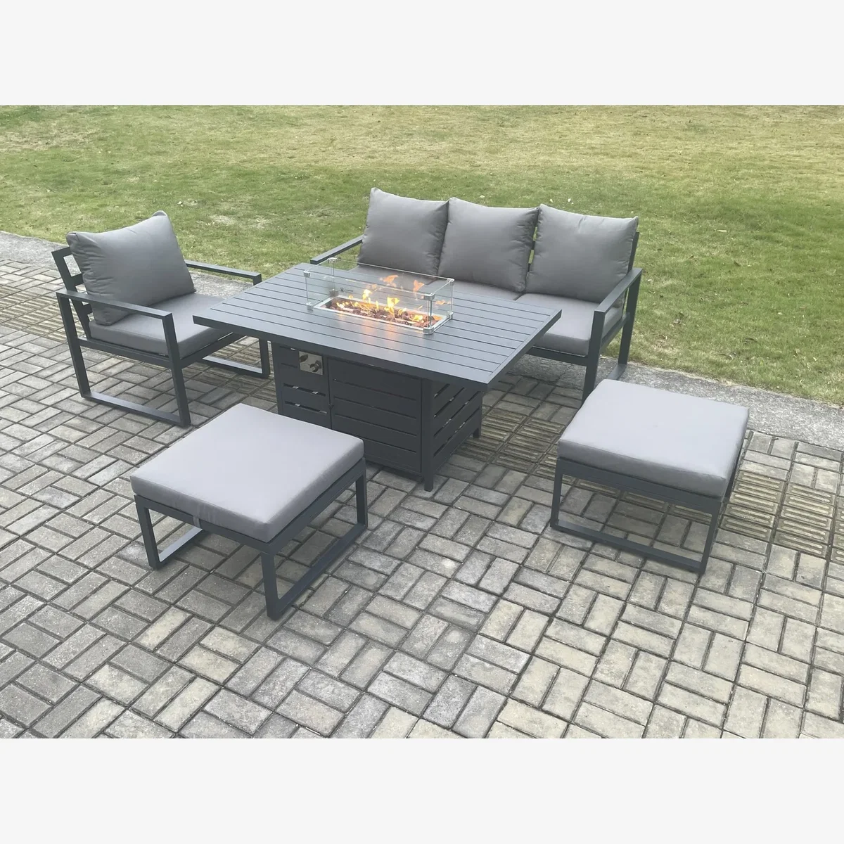 Fimous Aluminium 5-Piece Garden Sofa Set with Gas Fire Pit Dark Grey - Dark Grey – image 1