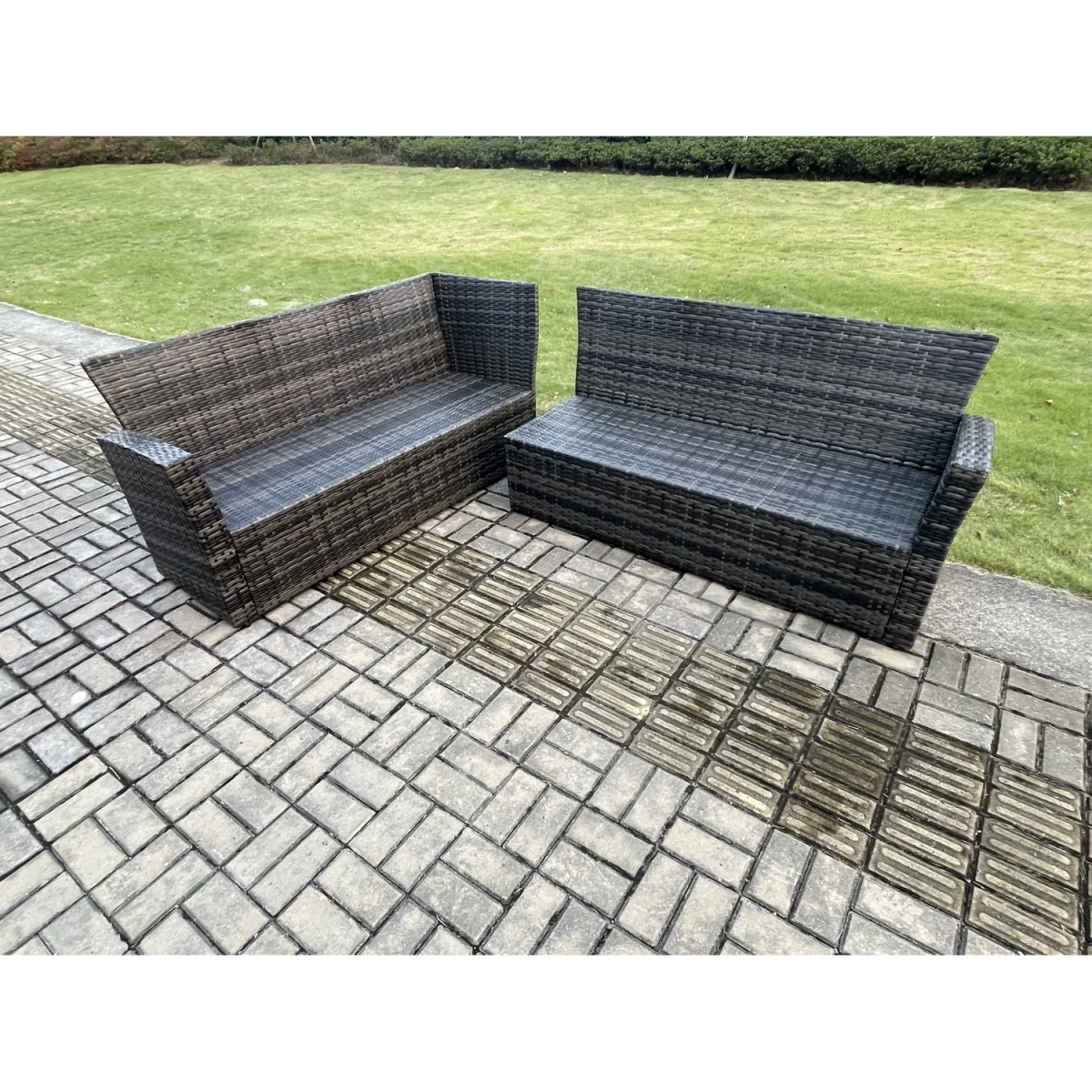 Fimous 7 Seat Rattan Garden Corner Sofa Set Dark Grey Mixed - Dark Grey Mixed – image 3