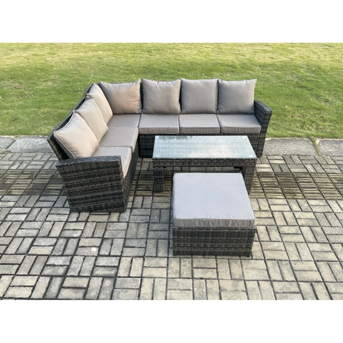 Fimous 7 Seat Rattan Garden Corner Sofa Set Dark Grey Mixed - Dark Grey Mixed – image 5