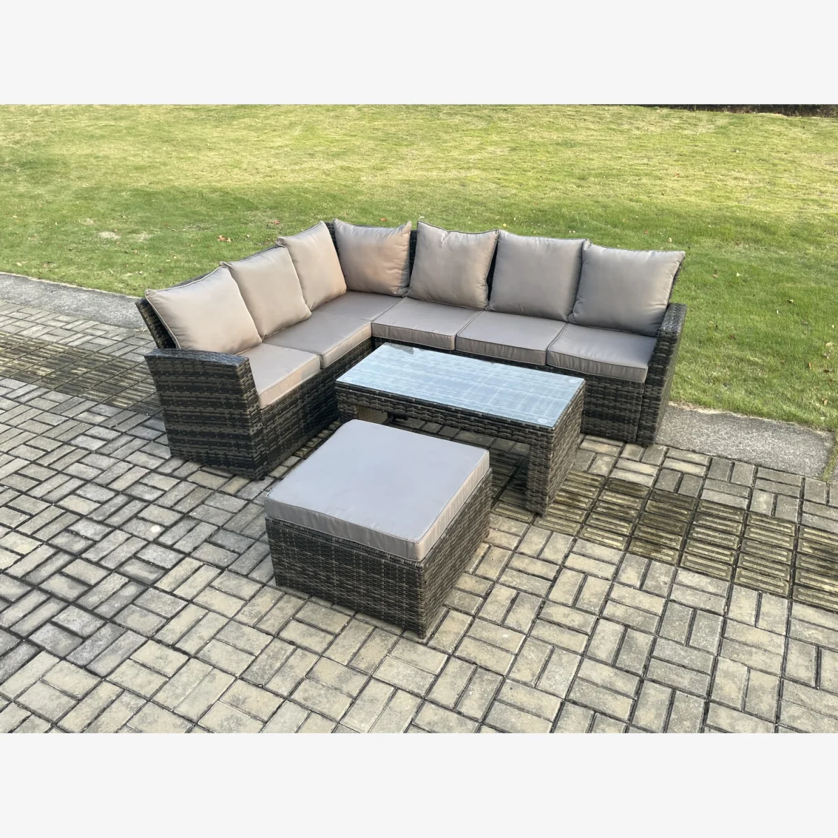 Fimous 7 Seat Rattan Garden Corner Sofa Set Dark Grey Mixed - Dark Grey Mixed – image 1