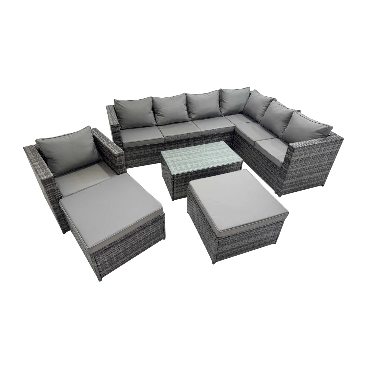 Fimous L-Shaped 9-Seat Rattan Garden Sofa Set with Coffee Table Dark Grey Mixed - Dark grey mixed PE Rattan – image 1