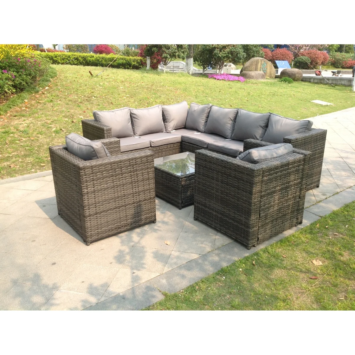 8 Seater Corner Rattan Sofa Set Garden Furniture Outdoor - Dark Grey Mixed – image 2