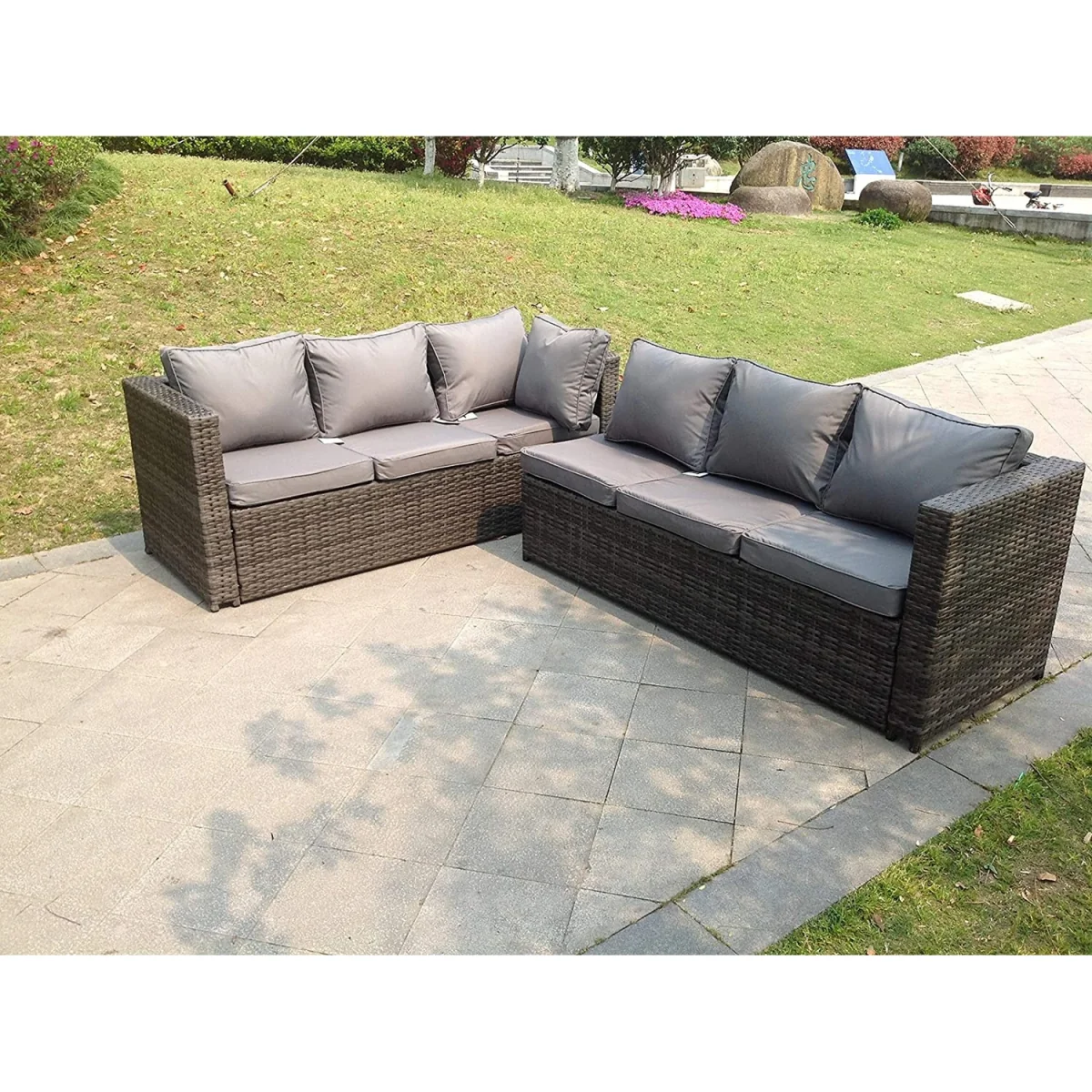 8 Seater Corner Rattan Sofa Set Garden Furniture Outdoor - Dark Grey Mixed – image 3