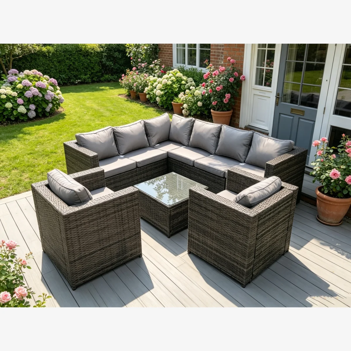 8 Seater Corner Rattan Sofa Set Garden Furniture Outdoor - Dark Grey Mixed – image 1