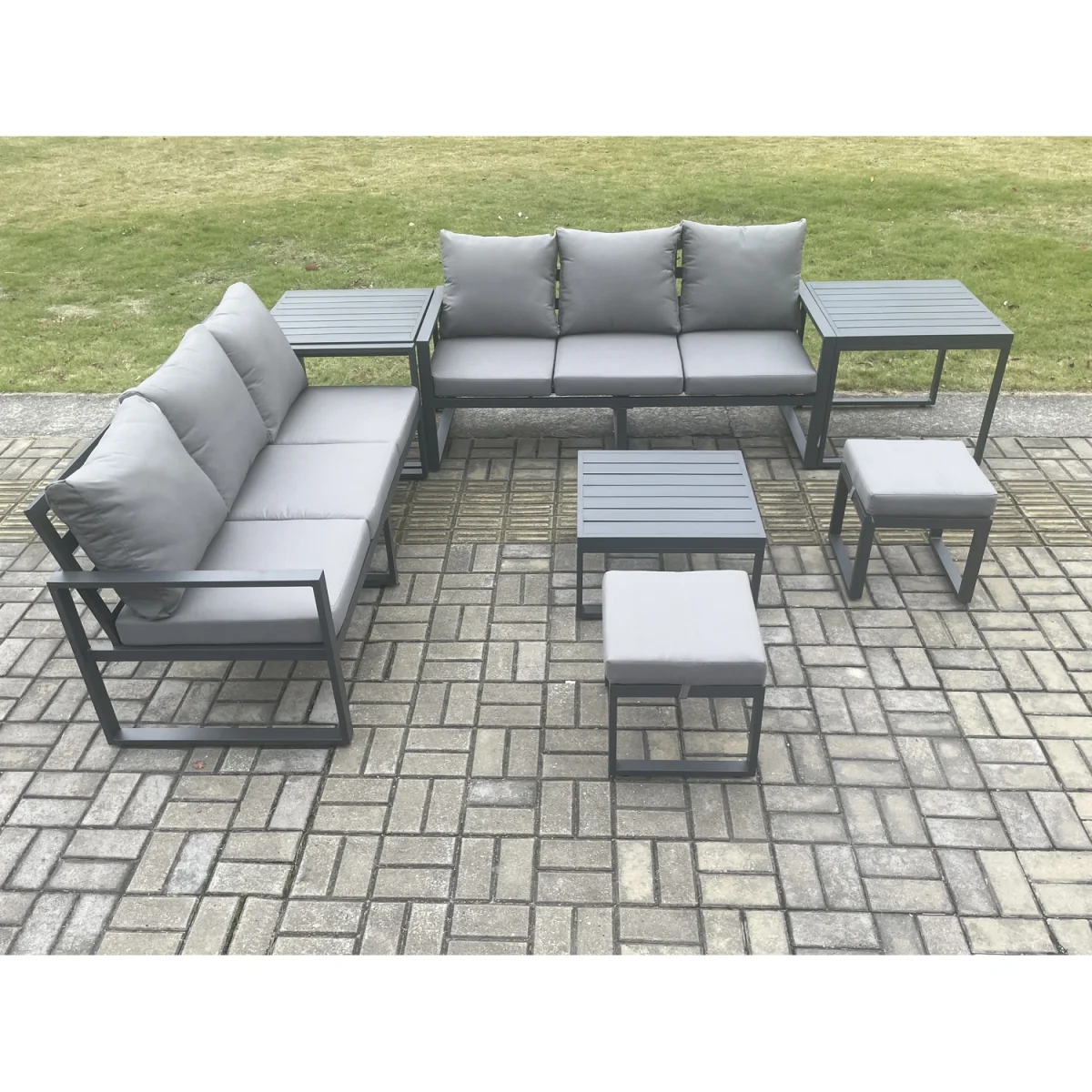 Fimous Aluminium 7-Piece Garden Sofa Set with Cushions, 8 Seater, Dark Grey. - Dark Grey – image 5