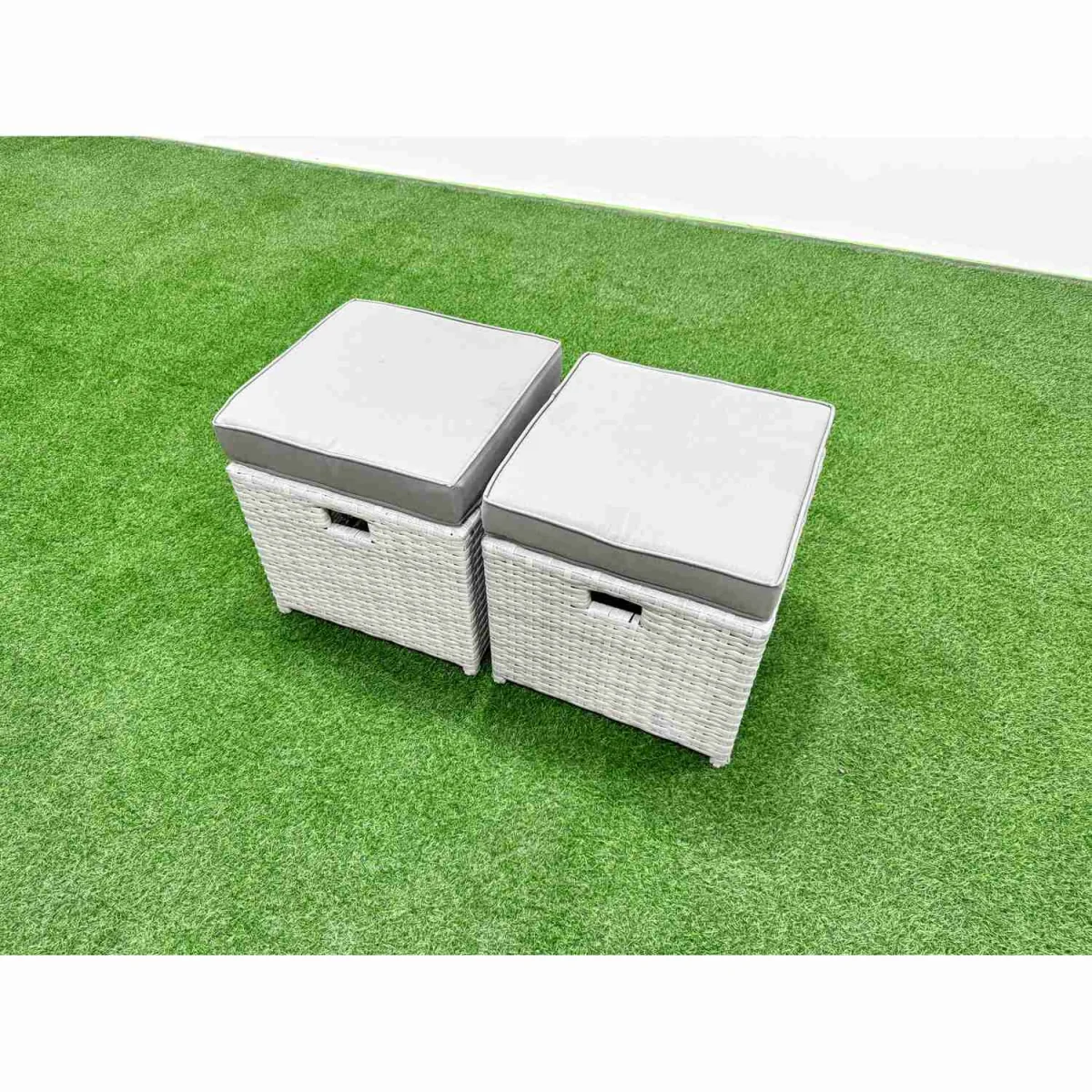 Fimous 6 Seater Outdoor Love Sofa Set with Square Coffee Table and 2 Stools in Light Grey. - Light Grey – image 2