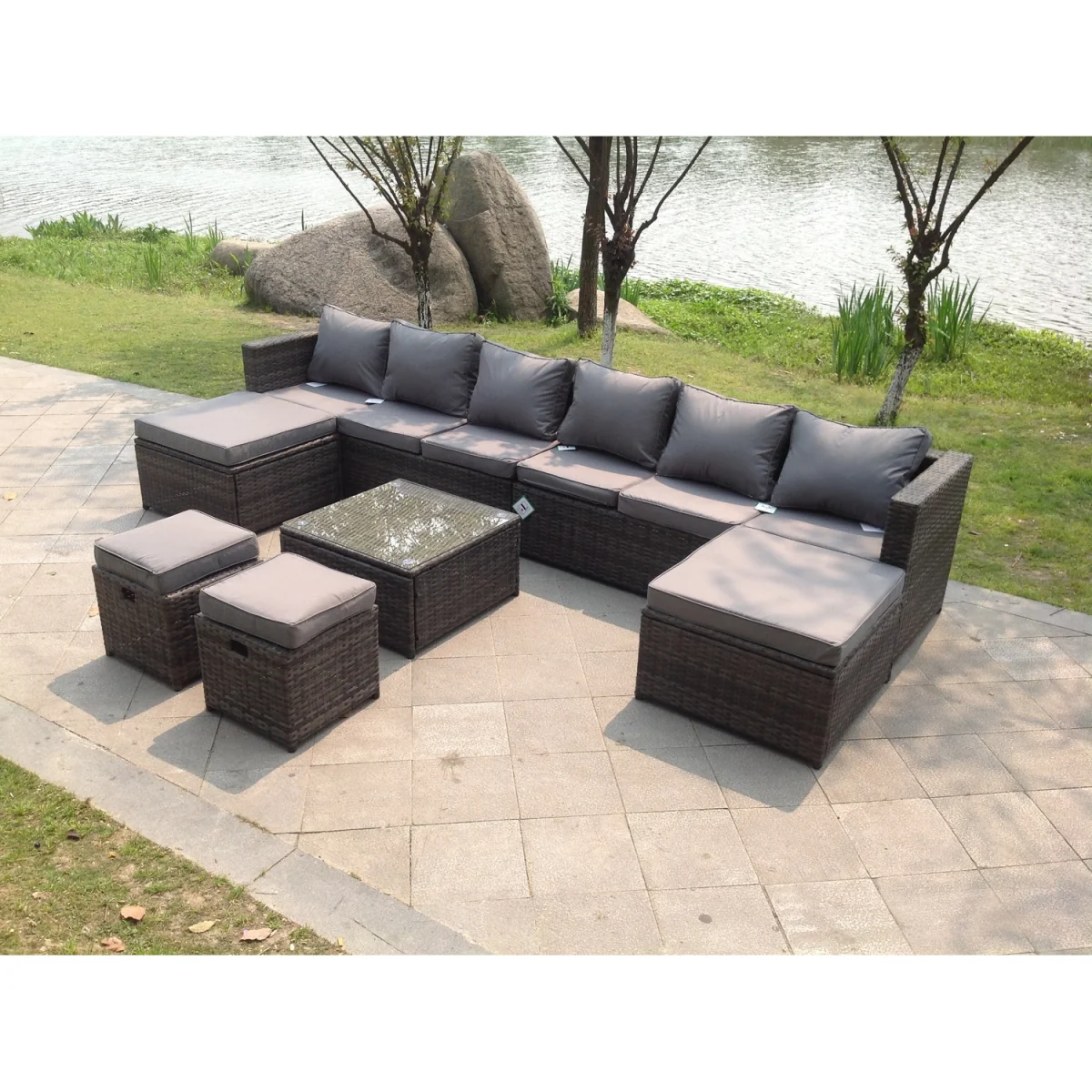 Lounge Couch Rattan Corner Sofa Set Garden Furniture Outdoor - Dark Grey Mixed – image 2