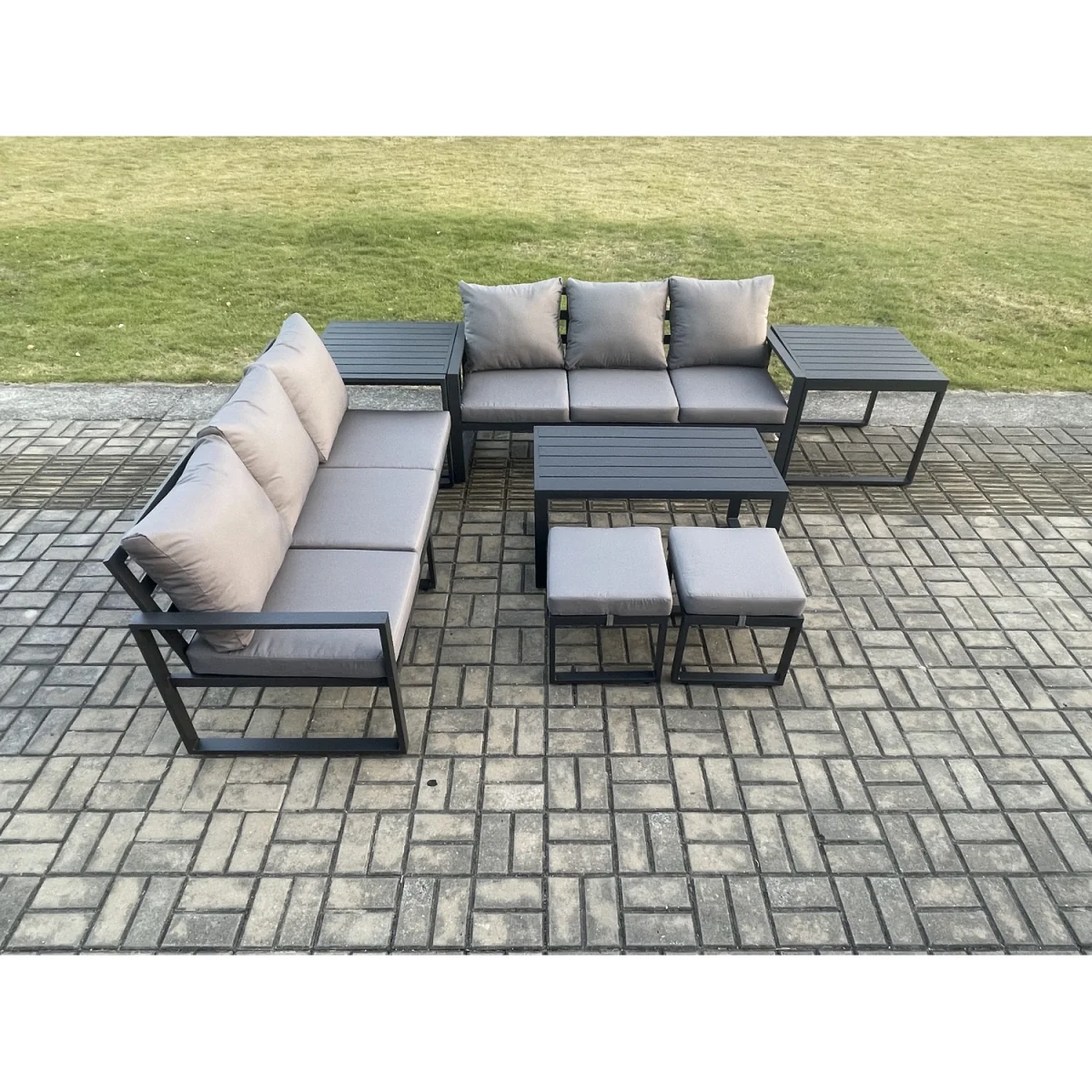 Fimous Aluminium Patio Garden Lounge Sofa Set with Oblong Coffee Table and 2 Footstools, Dark Grey. - Dark Grey – image 5