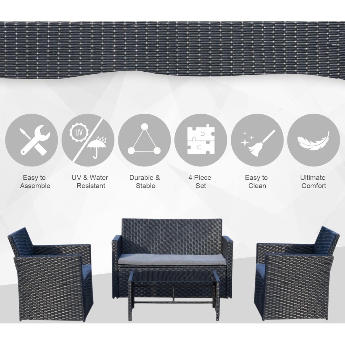 4 Piece Rattan Garden Sofa Set - Black Rattan – image 2