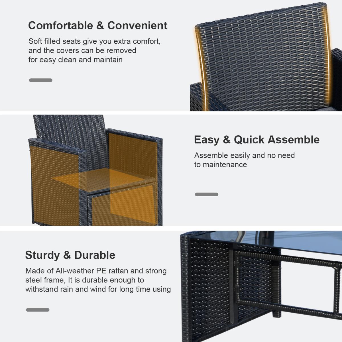 4 Piece Rattan Garden Sofa Set - Black Rattan – image 3