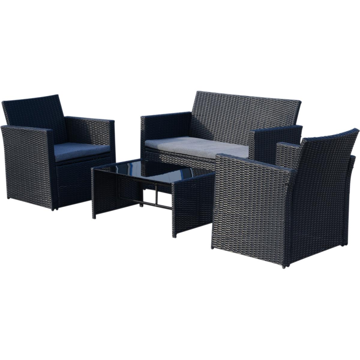 4 Piece Rattan Garden Sofa Set - Black Rattan – image 4