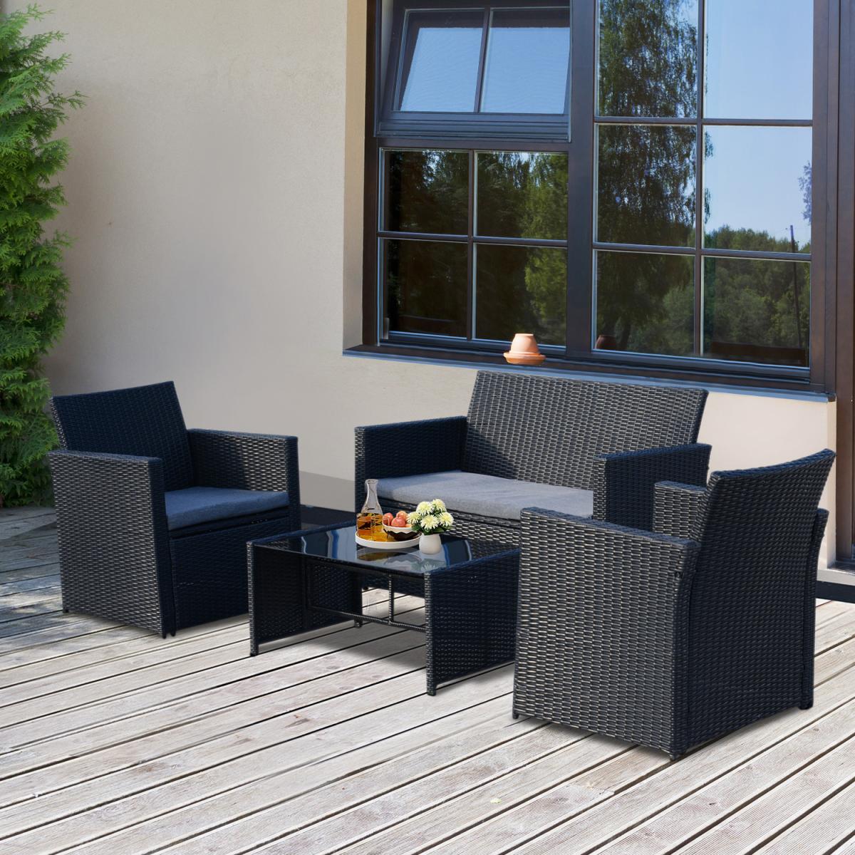 4 Piece Rattan Garden Sofa Set - Black Rattan – image 9