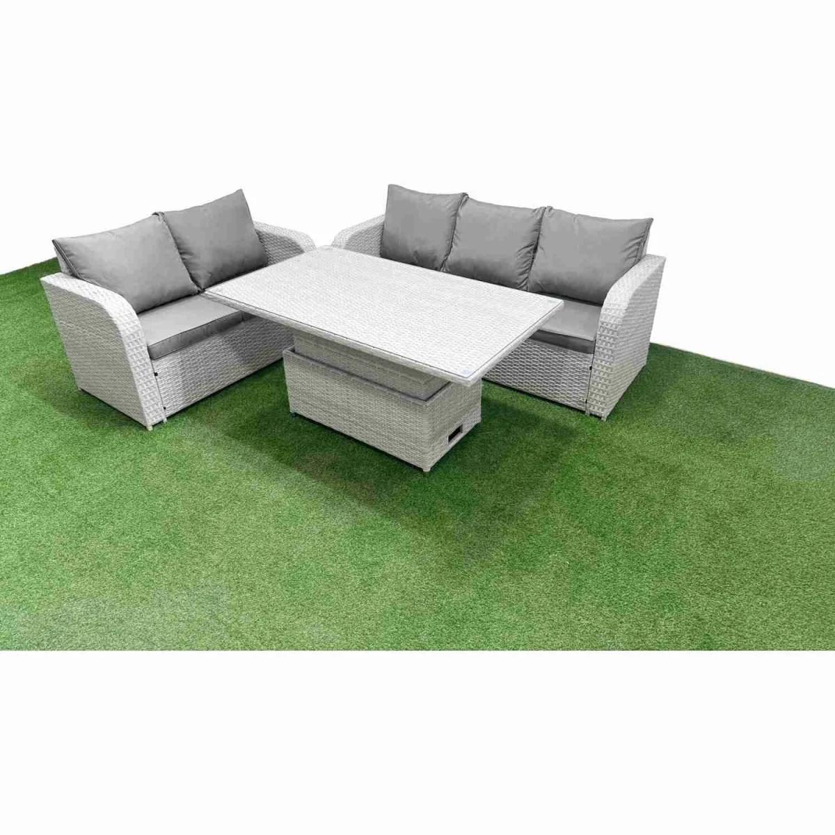 Fimous 5-Seater PE Rattan Wicker Garden Sofa Set with Adjustable Lifting Table. - Light grey with dark grey fabric – image 5