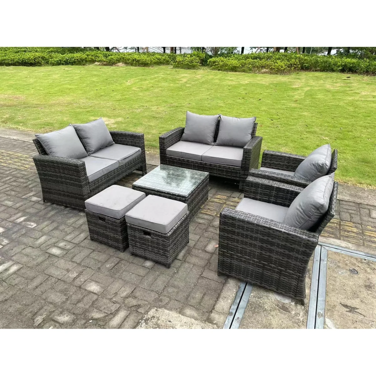 8 Seater High Back Rattan Sofa Set Garden Furniture 2 Seater Sofa - Dark Grey Mixed – image 3