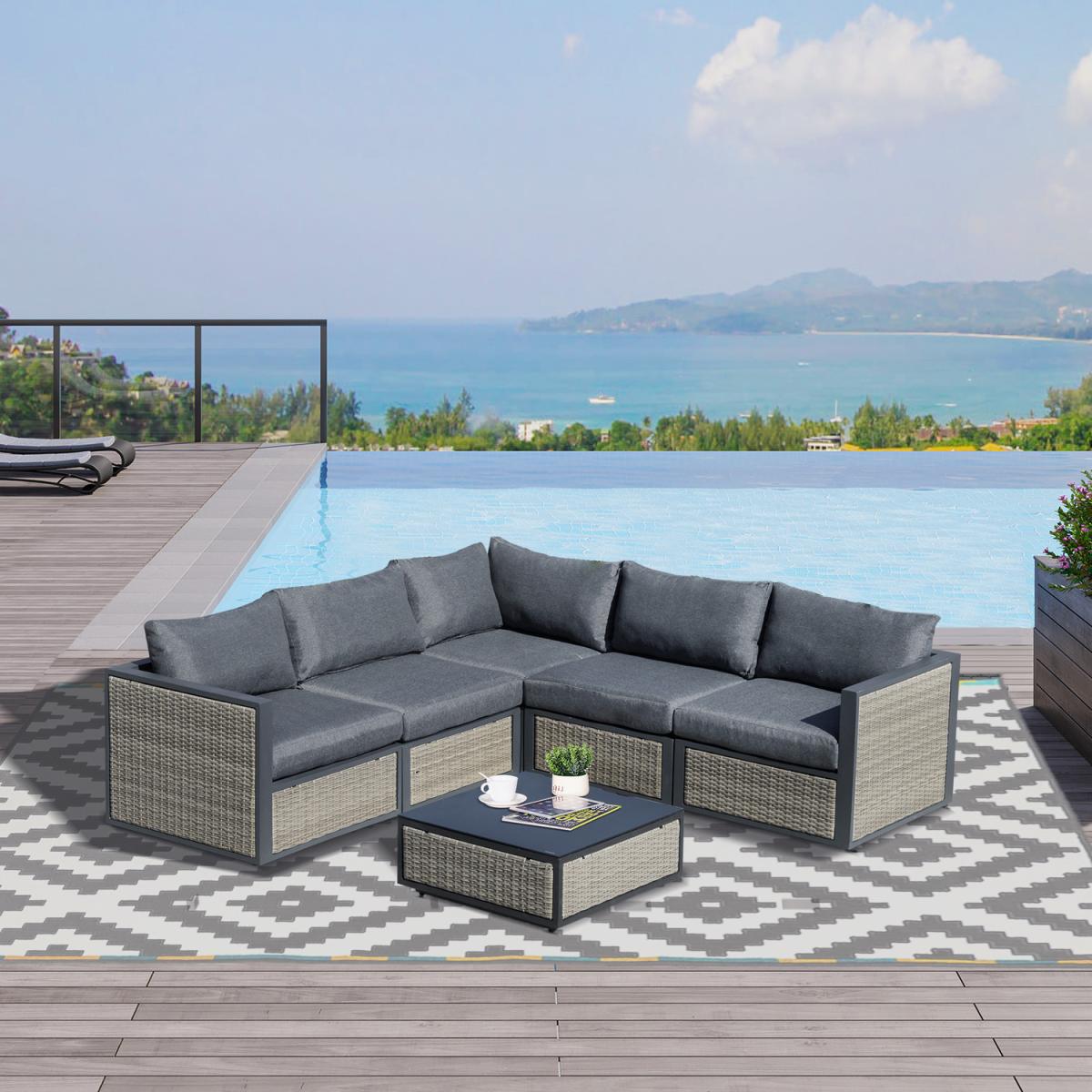 6 PCs Patio PE Rattan Wicker Sofa Set - Grey – image 1