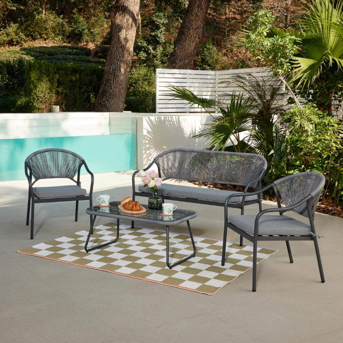 Sibel Rattan Wicker Garden Lounge Set - Grey