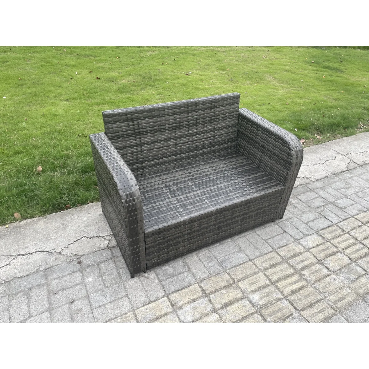 Fimous 7 Seater Outdoor Rattan Lounge Set with Tempered Glass Table Dark Grey Mixed - Dark Grey Mixed – image 4