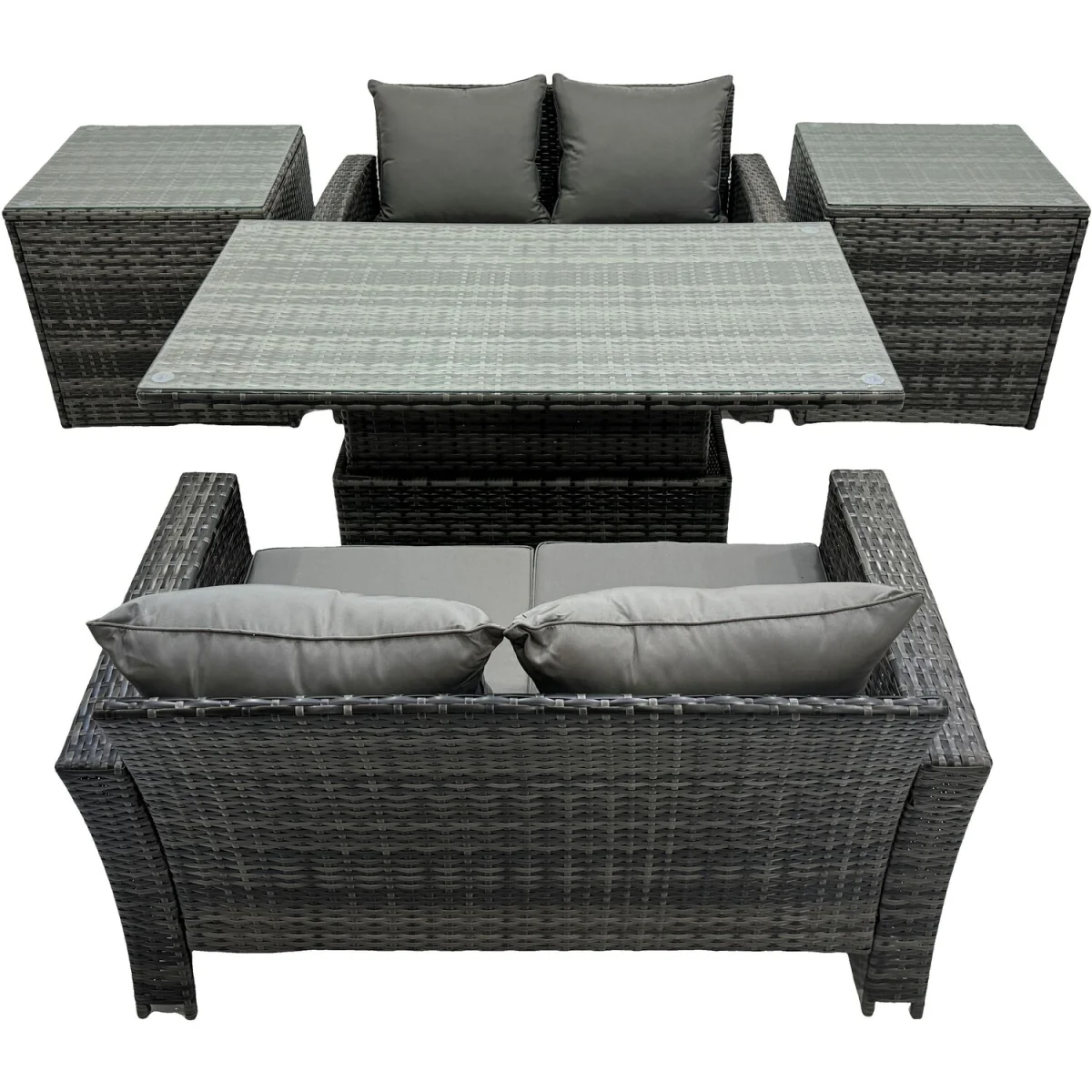 Fimous 4-Seat Rattan Garden Furniture Set with Adjustable Lift Table, Dark Grey Mixed. - Dark Grey Mixed rattan with dark grey fabric – image 4