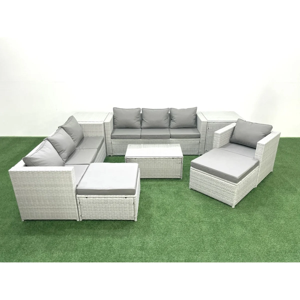 Fimous 9-Seater PE Rattan Garden Sofa Set, Light Grey with Dark Grey Fabric - Light Grey with Dark Grey Fabric – image 1