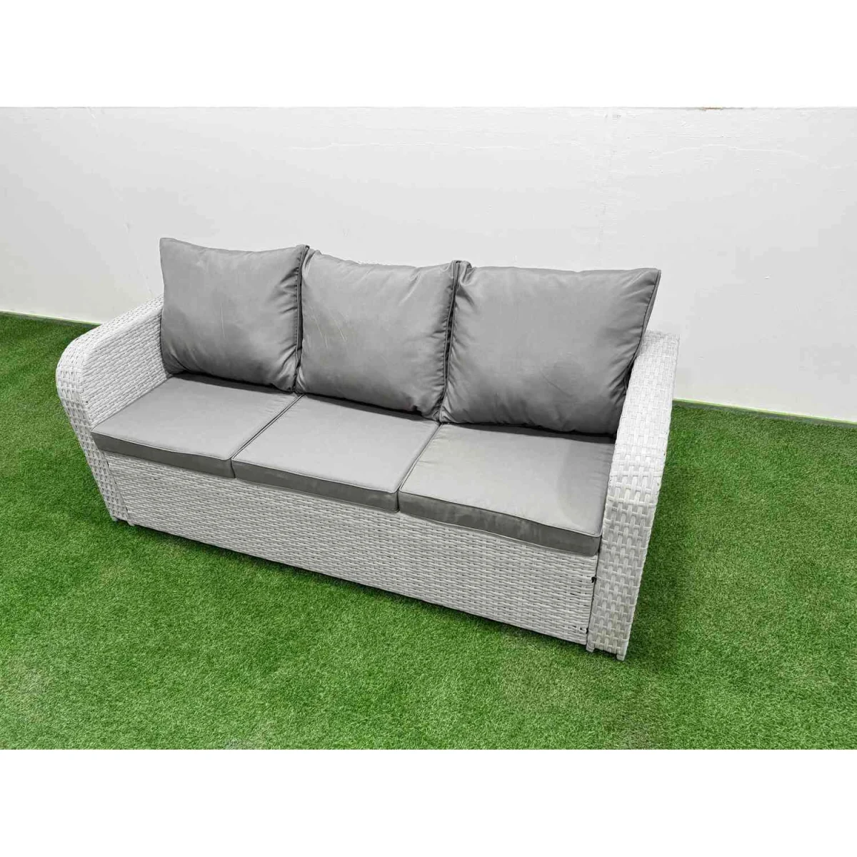 Fimous 7-Seater Outdoor PE Rattan Sofa Set with Adjustable Lifting Table, Light Grey. - Light Grey – image 2