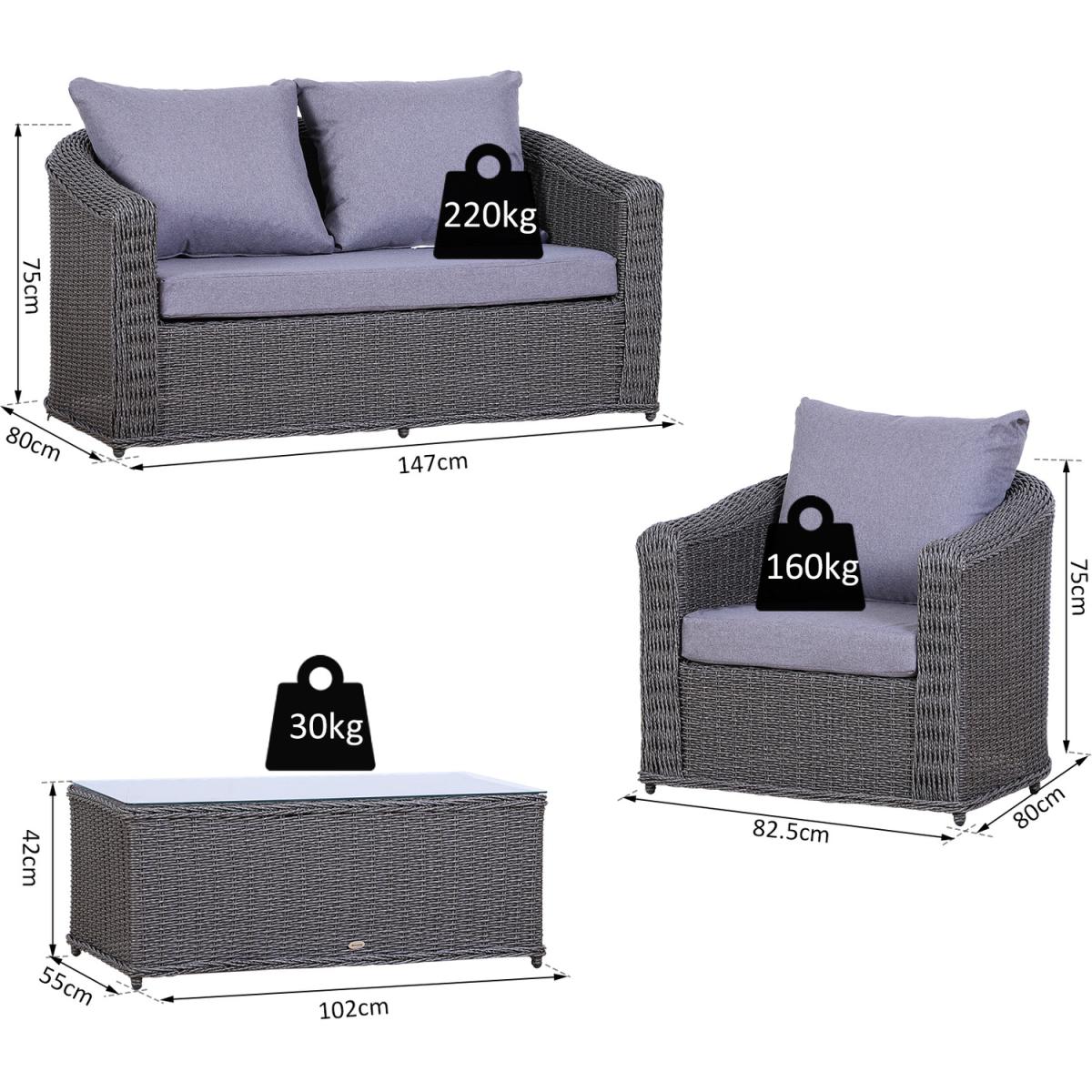 4 Piece Rattan Outdoor Dining Set - Grey – image 2