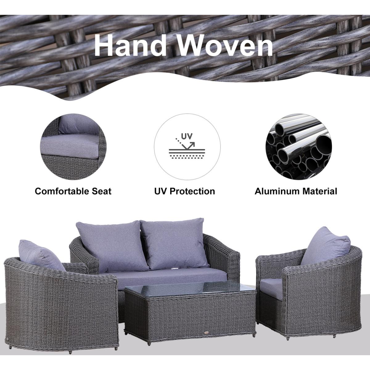 4 Piece Rattan Outdoor Dining Set - Grey – image 6