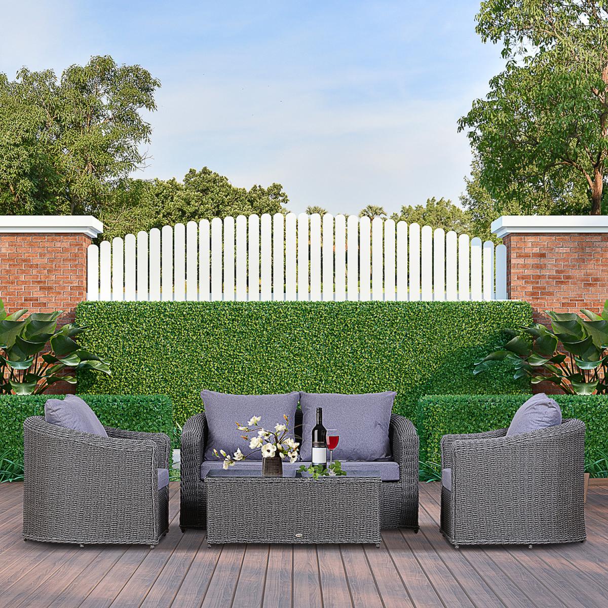 4 Piece Rattan Outdoor Dining Set - Grey – image 1