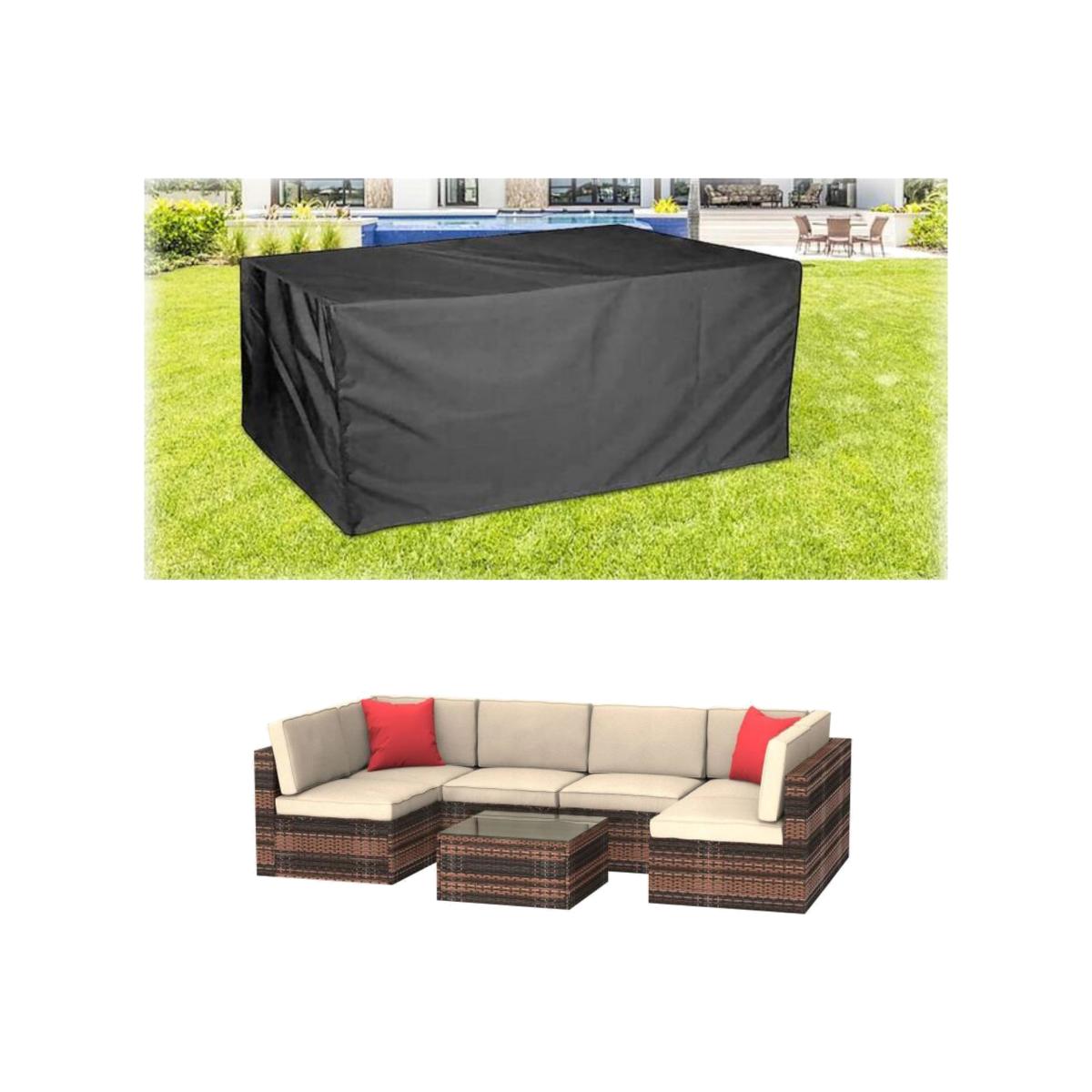 Outdoor Garden Rattan Furniture Set with Cover - Brown / 6 Seat – image 1