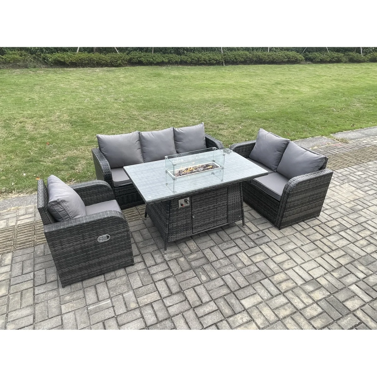 Fimous 6-Seater Rattan Garden Sofa Set with Fire Pit Table Dark Grey - Dark Grey – image 2