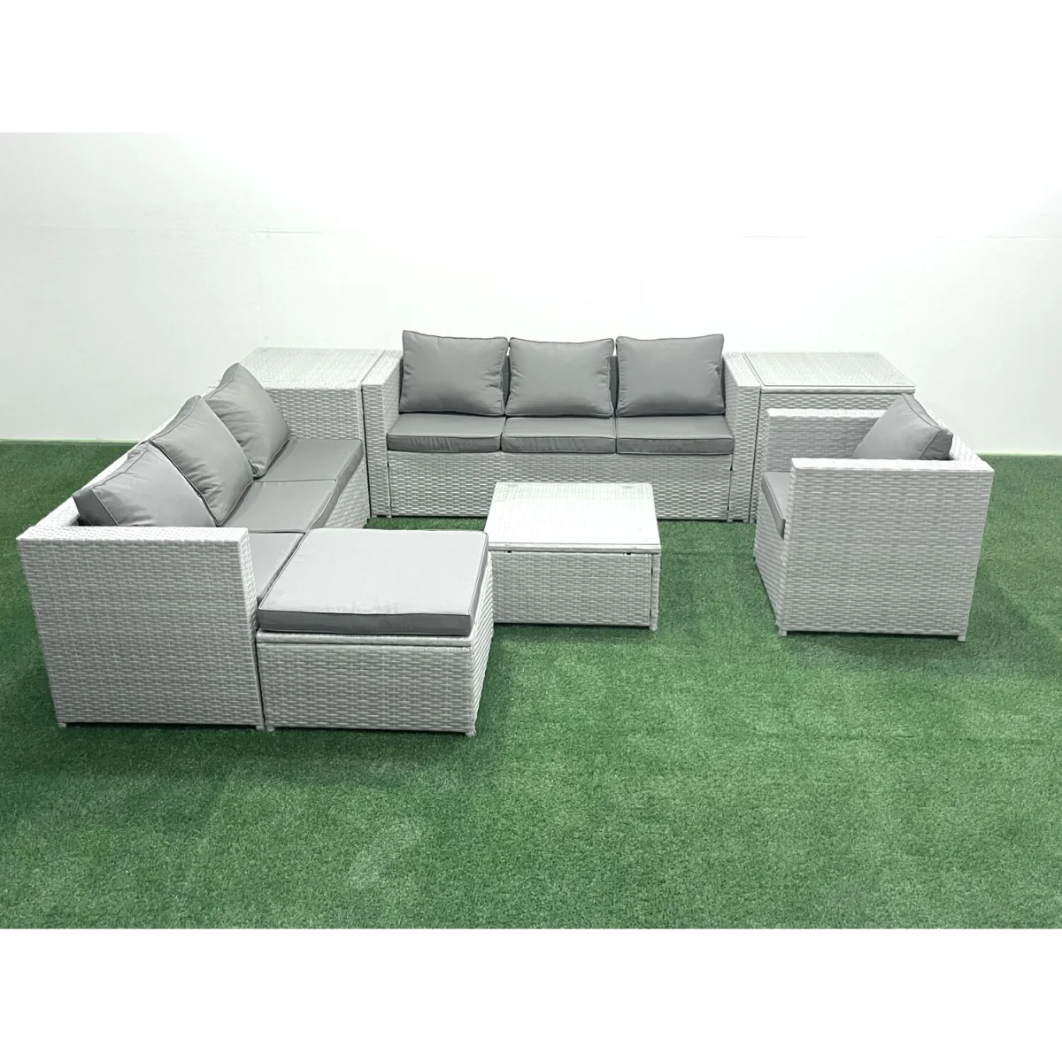 Fimous 8-Seater PE Rattan Garden Sofa Set with Armchair & Coffee Table Grey - Light Grey Mixed – image 2