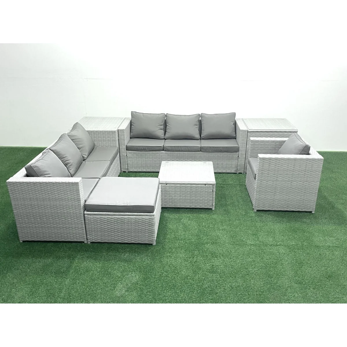 Fimous 8-Seater PE Rattan Garden Sofa Set with Armchair & Coffee Table Grey - Light Grey Mixed – image 1