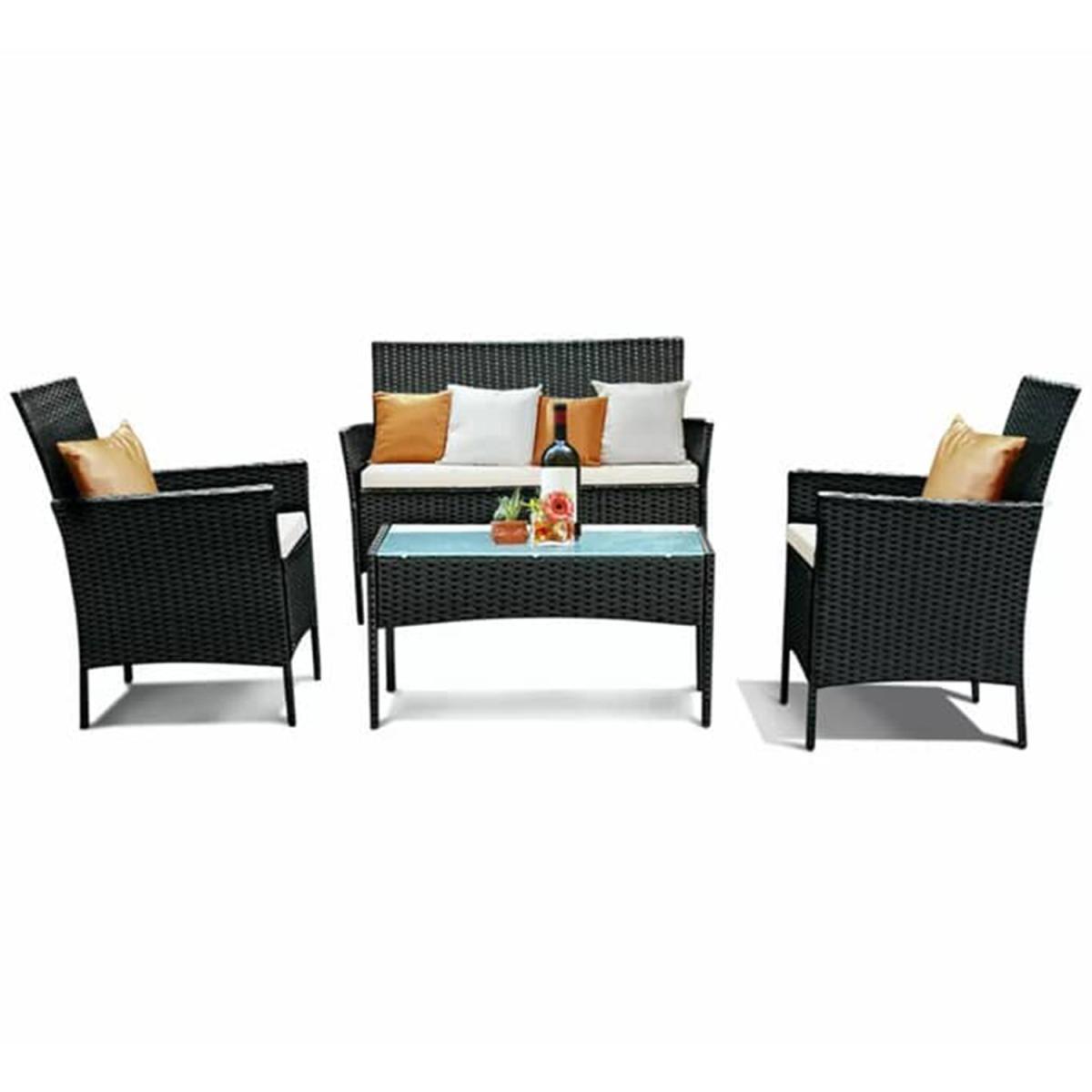 4 Piece Rattan Garden Furniture Set with Table - Black – image 2
