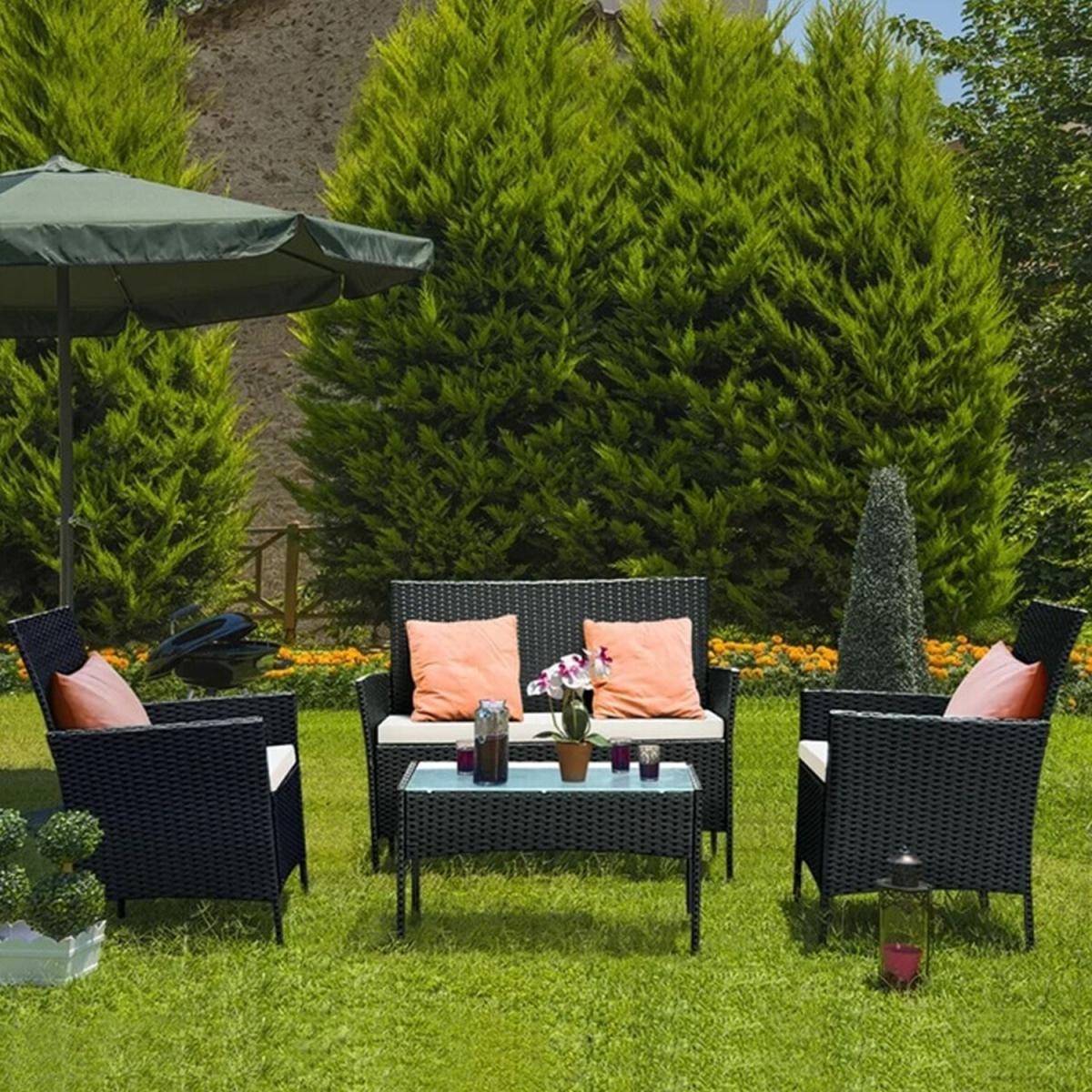 4 Piece Rattan Garden Furniture Set with Table - Black – image 3