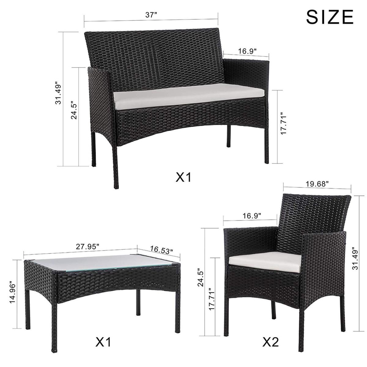 4 Piece Rattan Garden Furniture Set with Table - Black – image 4