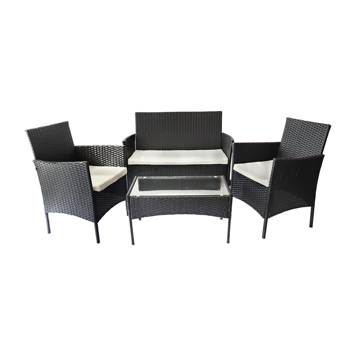 4 Piece Rattan Garden Furniture Set with Table - Black – image 1