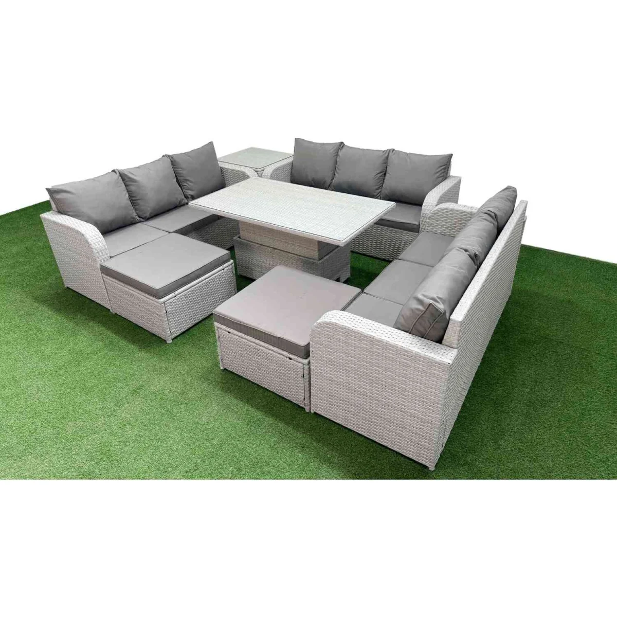 Fimous 11-Seater PE Rattan Outdoor Lounge Set with Adjustable Lifting Table and Side Table. - Light Grey – image 5