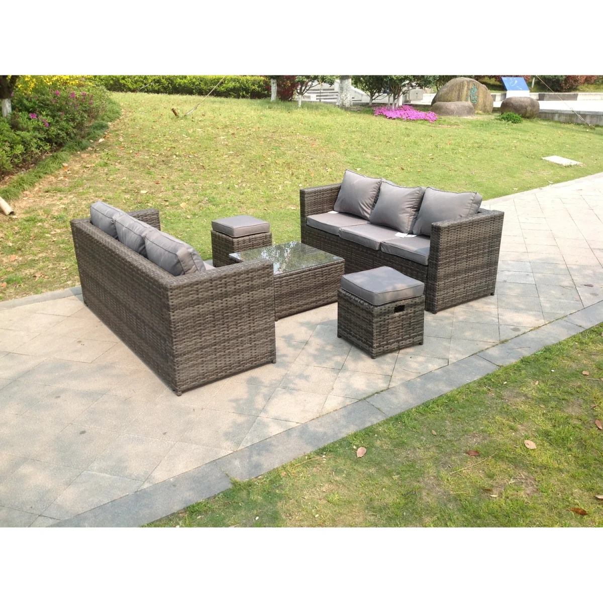 Dark Grey Rattan Garden Outdoor Sofa Set 8 Seater - Dark Grey Mixed – image 2