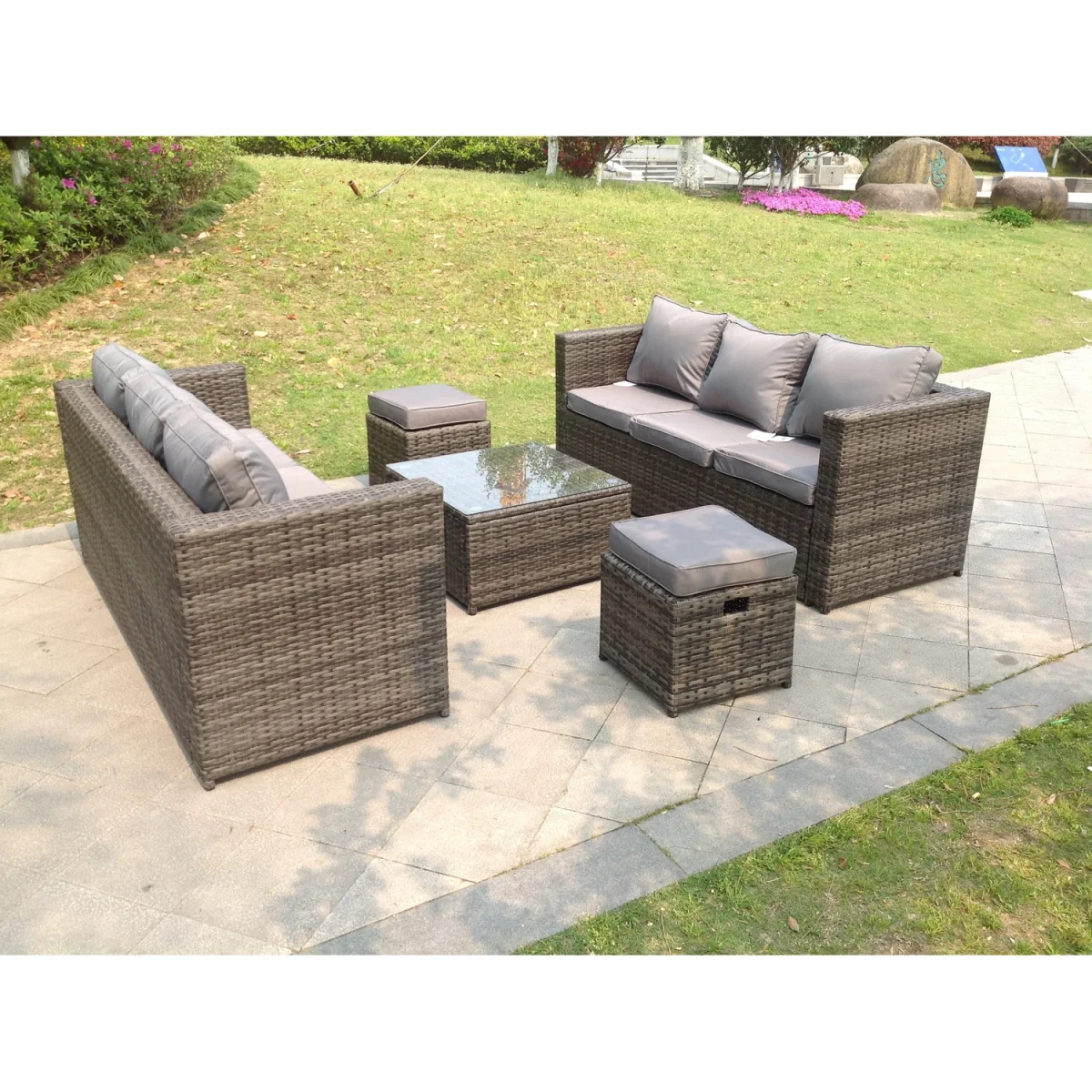 Dark Grey Rattan Garden Outdoor Sofa Set 8 Seater - Dark Grey Mixed – image 3