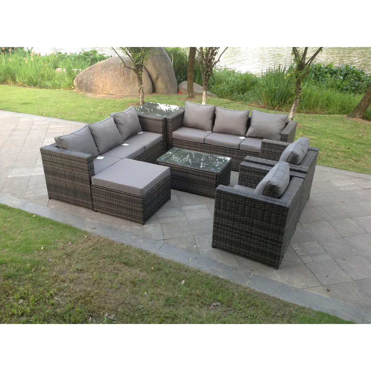 Outdoor Rattn Garden Furniture Sofa Set Lounge Sofa Chair Footstool - Dark Grey Mixed – image 2