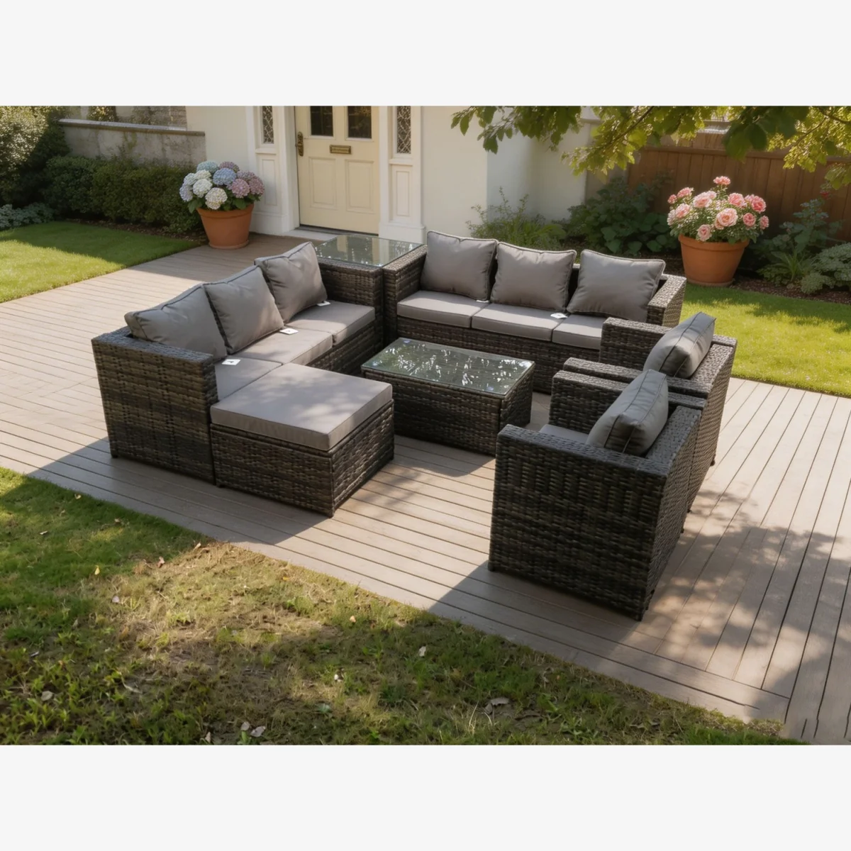 Outdoor Rattn Garden Furniture Sofa Set Lounge Sofa Chair Footstool - Dark Grey Mixed – image 1