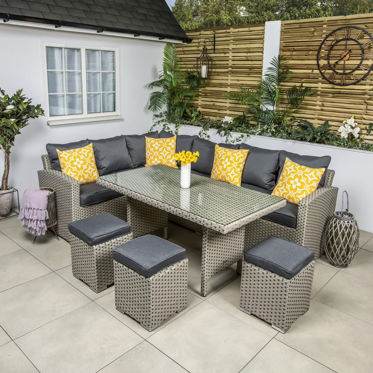 Michigan Rectangular Corner Casual Dining Garden Furniture Set - Neutral – image 1
