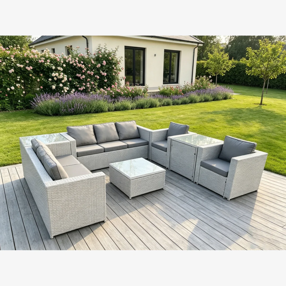 Outdoor PE Rattan Garden Furniture Set Wicker Sofa Set - Light Grey Mixed – image 1