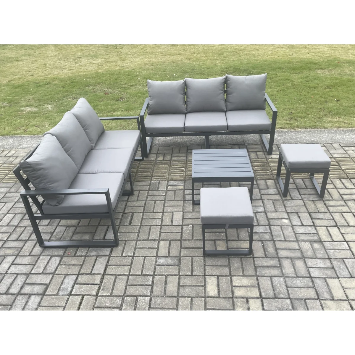 Fimous Aluminium 5-Piece 8-Seater Outdoor Sofa Set with Cushions and Square Coffee Table Dark Grey - Dark Grey – image 5