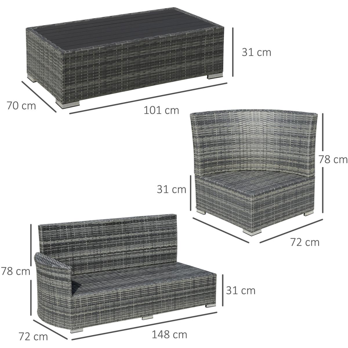 4 Pieces Outdoor PE Rattan Sofa Set, Patio Wicker Sectional Conversation - Grey – image 2