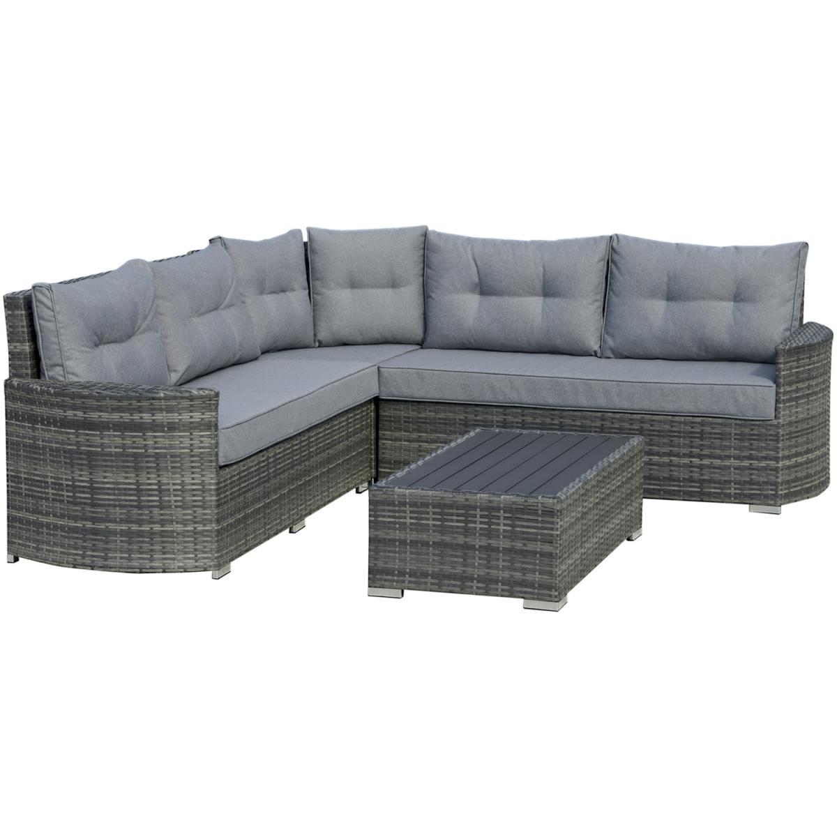 4 Pieces Outdoor PE Rattan Sofa Set, Patio Wicker Sectional Conversation - Grey – image 5