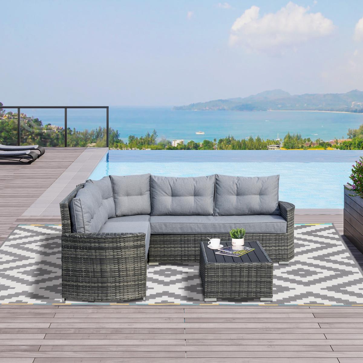 4 Pieces Outdoor PE Rattan Sofa Set, Patio Wicker Sectional Conversation - Grey – image 1