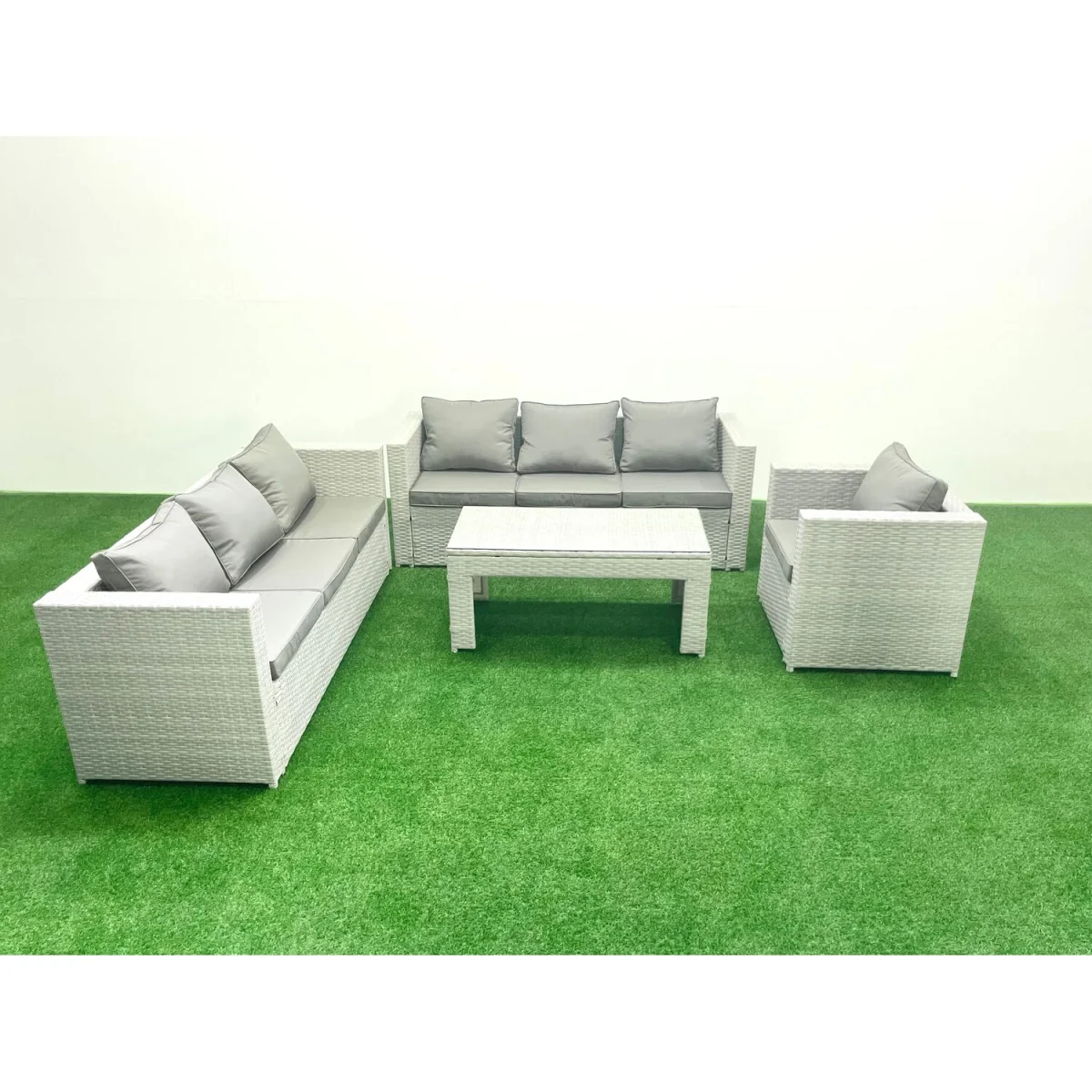 Fimous Wicker PE Rattan 7-Seater Garden Sofa Set with Oblong Coffee Table, Light Grey Mixed. - Light Grey Mixed – image 5